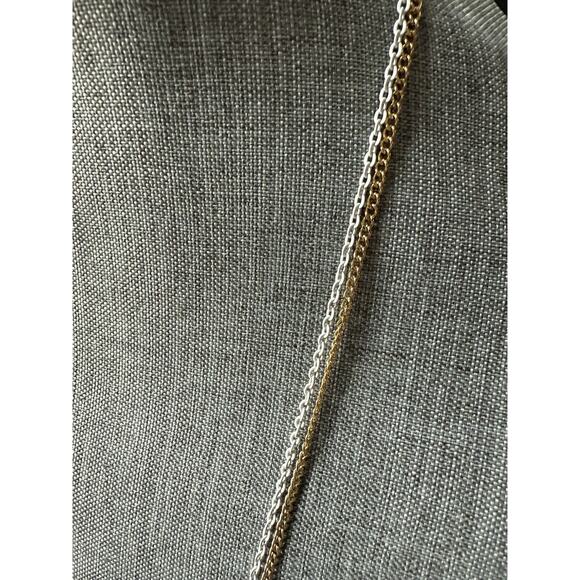 Vtg. Multi Strand Chain Necklace Gold Tone White Modernist Minimalist Layered - Picture 4 of 6